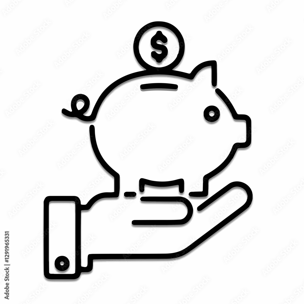 Savings icon with piggy bank and supportive hand. Financial vector graphic representing finance and savings Savings icon with piggy bank and supportive hand. Financial vector graphic representing finance and savings