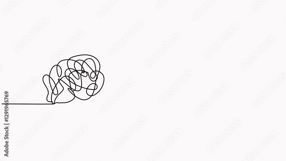 Chaotic and mess lines with lightbulb continuous line drawing animation. Problem solving concept motion video. Animated creating idea symbol. 