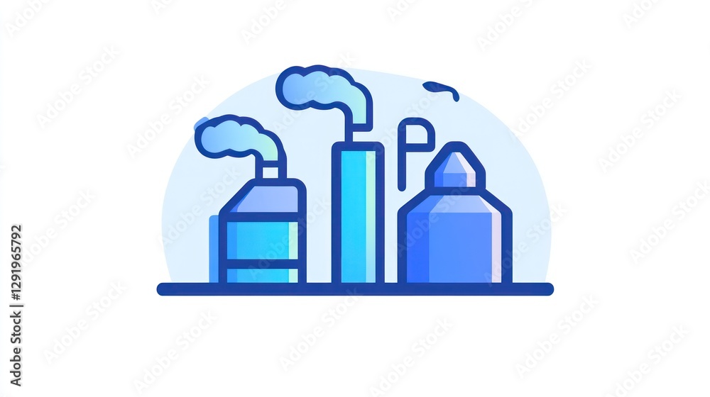 Industrial buildings with smoke stacks, illustration Industrial buildings with smoke stacks, illustration