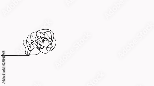 Chaotic and mess lines with lightbulb continuous line drawing animation. Problem solving concept motion video. Animated creating idea symbol. 