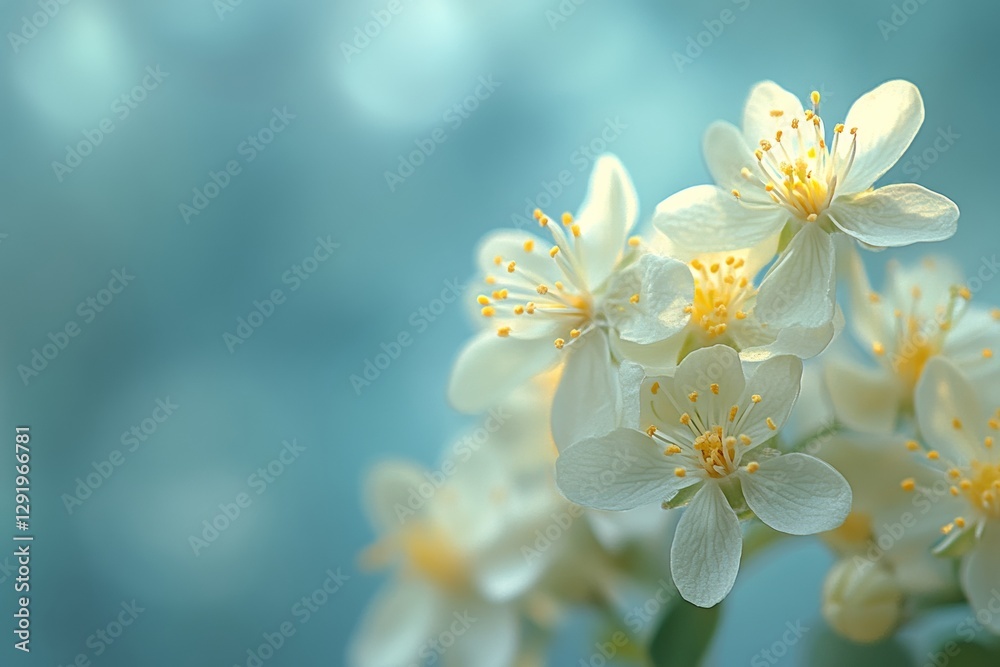 Close-up of delicate linden tree blossoms with soft focus and a blue background Close-up of delicate linden tree blossoms with soft focus and a blue background