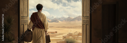  prodigal son leaving his family home with his belongings.  Biblical story