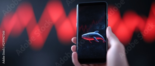 Obraz na płótnie Whale on a phone screen showing a stock chart in the background w salonie