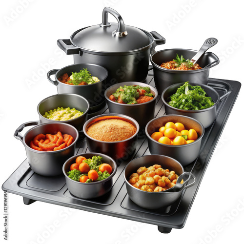 Premium Stainless Steel Cookware Set isolated on transparent background