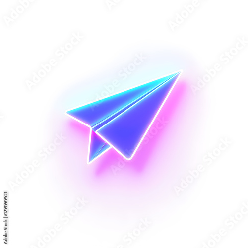Free Download Paper plane holographic 3D icon. neon symbol vector illustration isolated on white background. Generative AI - GFXLoad