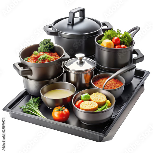 Cookware Set: Pots, Pans, & Serving Dishes isolated on transparent background