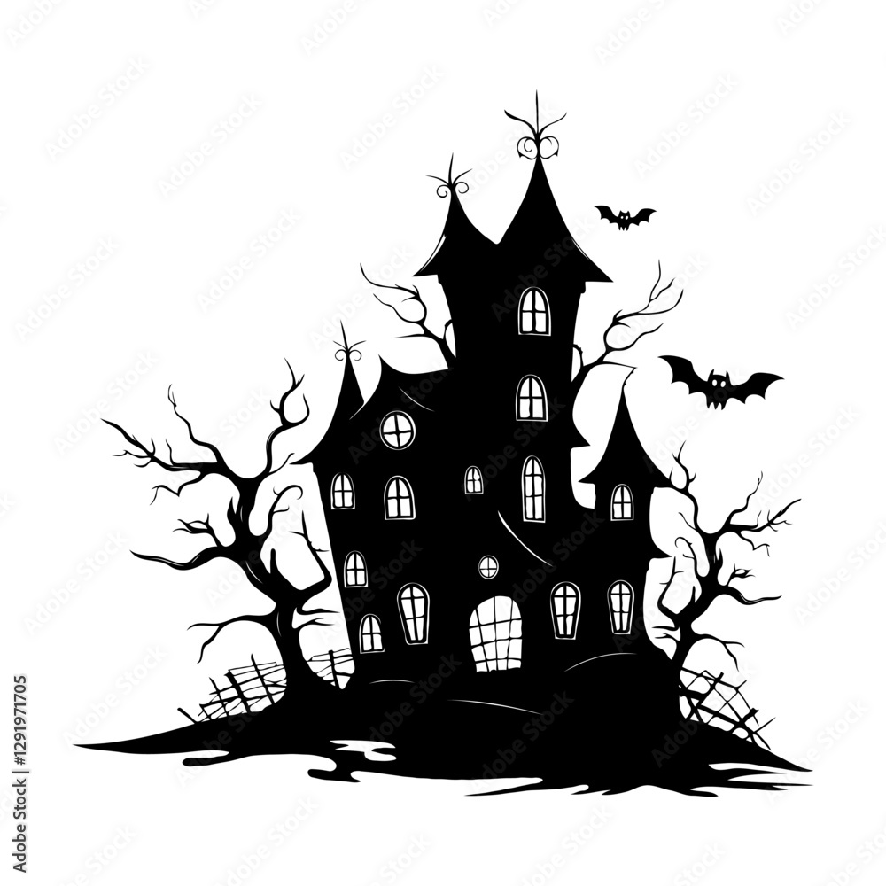 custom made wallpaper toronto digitalHalloween creepy house with bats flying around it. Vector silhouette isolated on white background.