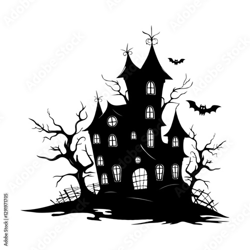 Wallpaper Mural Halloween creepy house with bats flying around it. Vector silhouette isolated on white background. Torontodigital.ca