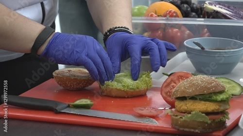 Homemade cheeseburger process in the kitchen