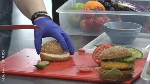 Homemade cheeseburger process in the kitchen
