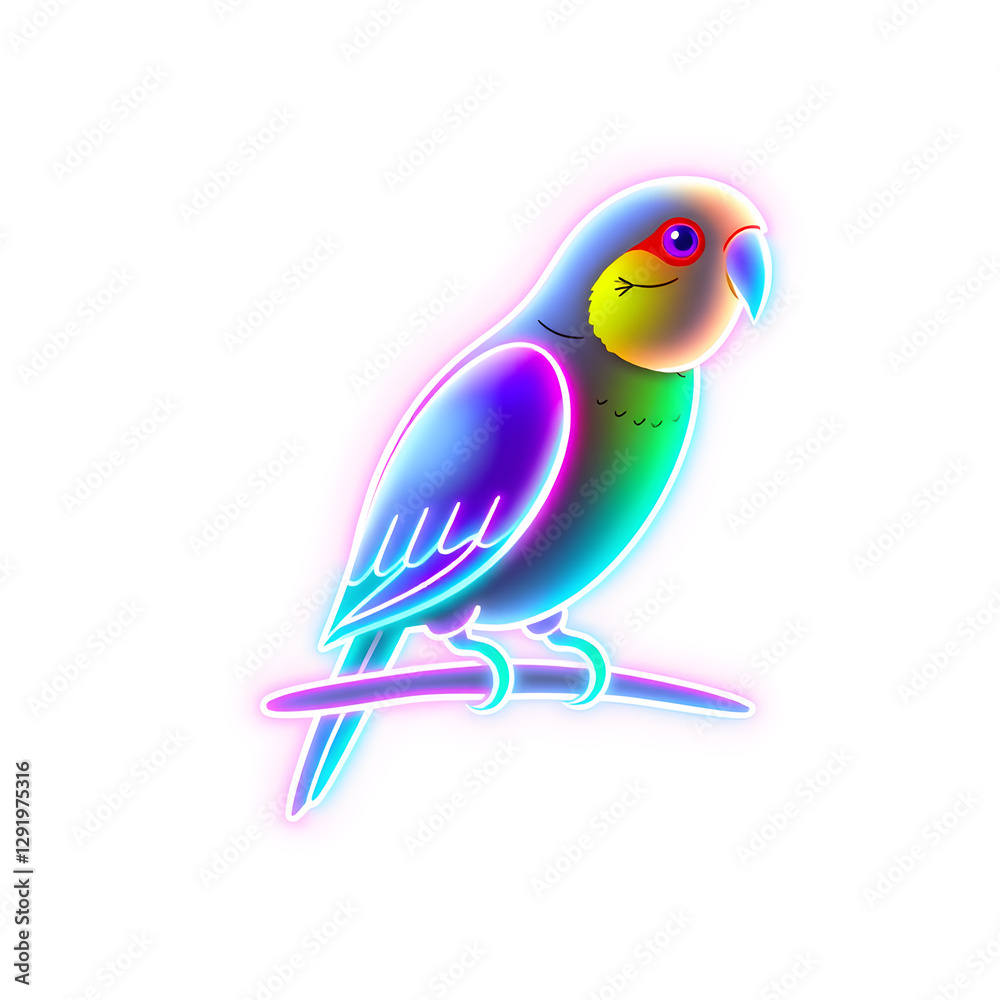 Fototapeta premium Parrot holographic 3D icon. neon symbol vector illustration isolated on white background. Generative AI