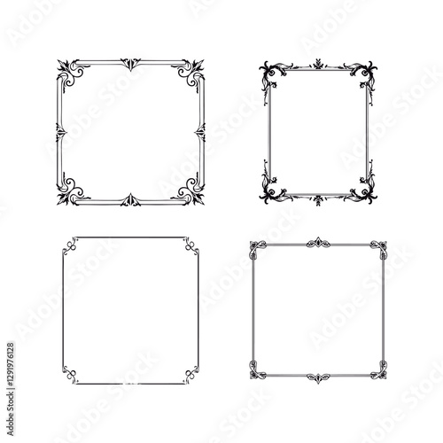 Dark classic antique ornament, floral oval, vector royal baroque border, and Gothic old frame set. Rococo magic, Victorian elegance, and elaborate decorating with copy space. Perfect for embroidery, w