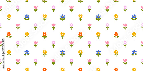 Vibrant Retro Floral Seamless Pattern Illustration – Hand-Drawn Vintage Flower Art for Spring-Inspired Textile and Nature-Themed Designs