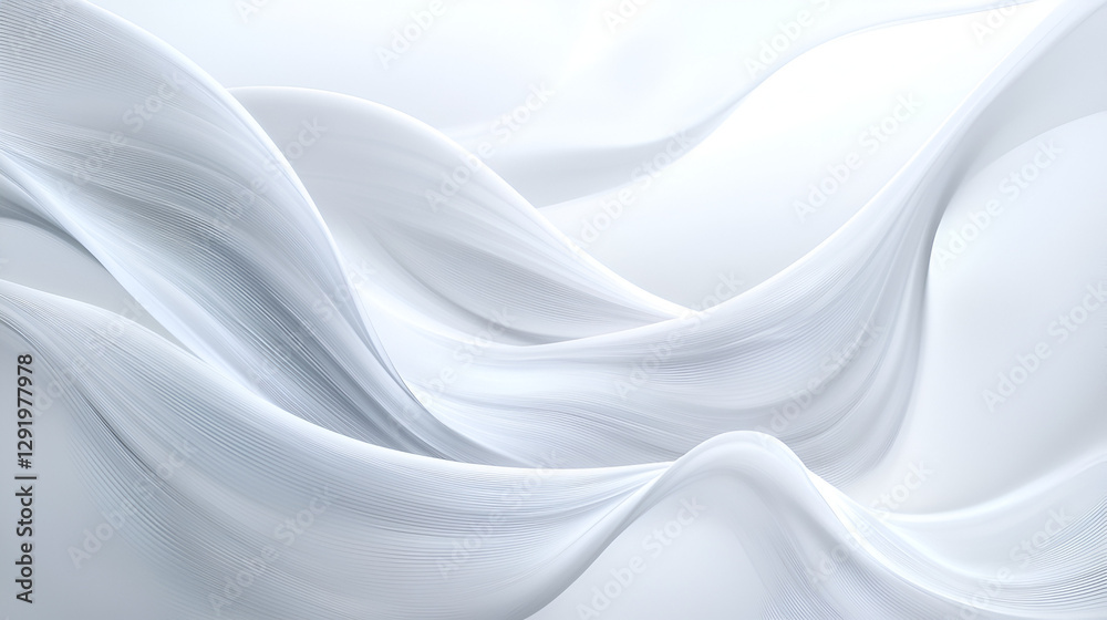 Fototapeta premium Serene Symphony of White: Abstract waves dance gracefully, creating a mesmerizing flow of light and shadow. A calming visual journey through fluid, organic forms. Perfect for minimalist designs.