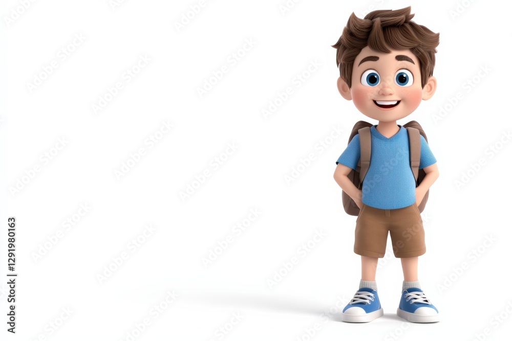 cartoon boy with backpack standing on white background cartoon boy with backpack standing on white background