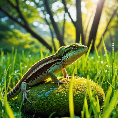 green lizard on a stone