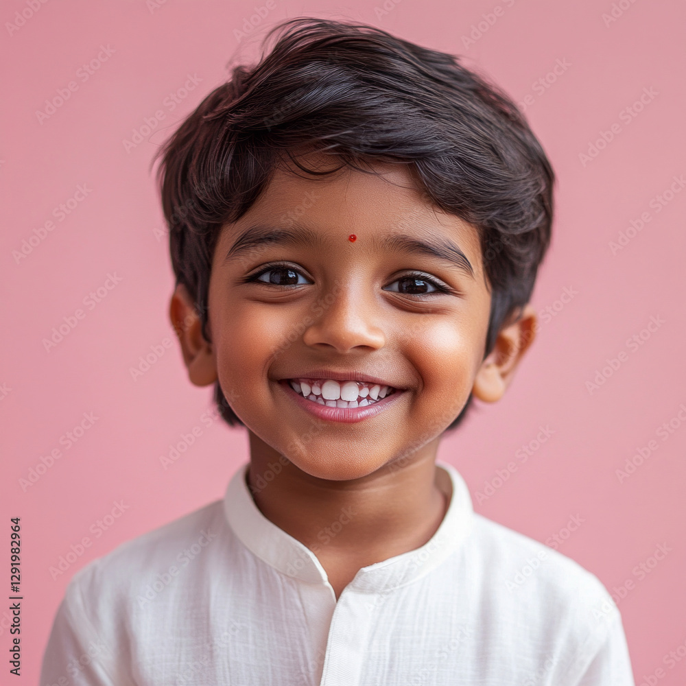 A cheerful Hindu boy with a bright smile, captured in vibrant portrait style on a pastel plain background, ideal for marketing and advertising visuals A cheerful Hindu boy with a bright smile, captured in vibrant portrait style on a pastel plain background, ideal for marketing and advertising visuals
