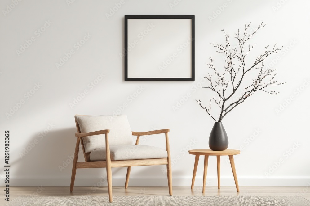 Modern interior with chair, table, and artwork. Modern interior with chair, table, and artwork.