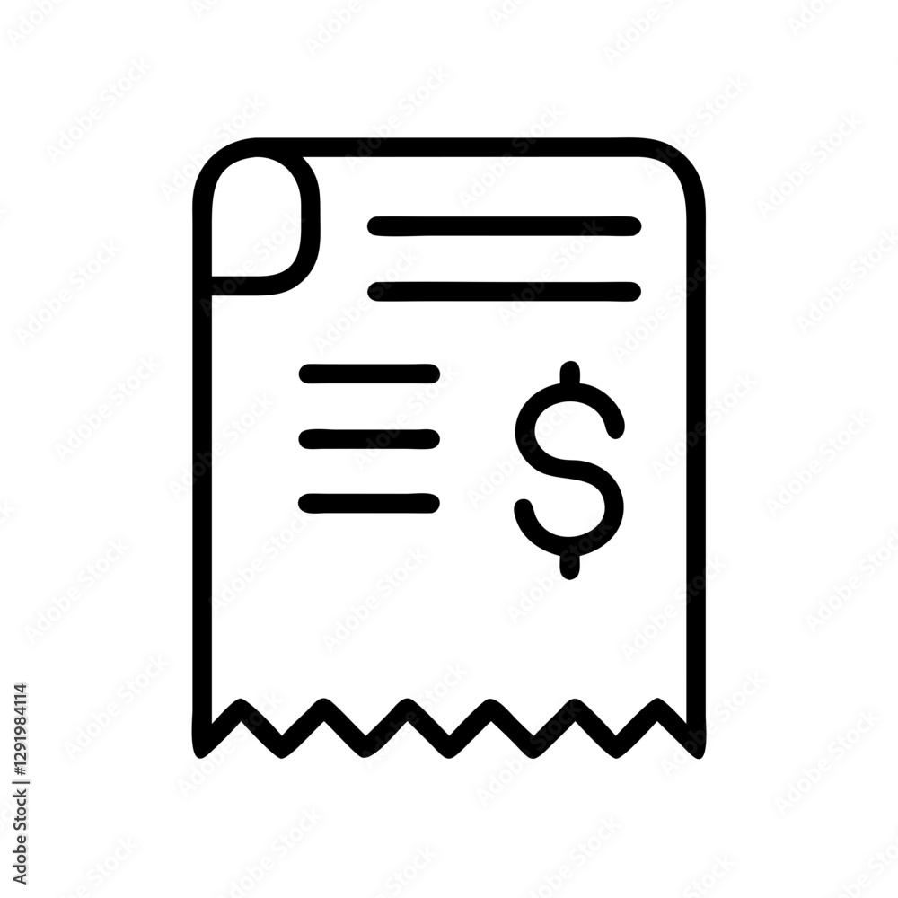 Minimalist line art of a receipt icon representing financial transactions and purchases Minimalist line art of a receipt icon representing financial transactions and purchases