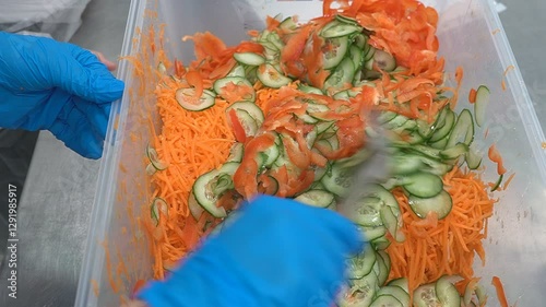 Preparing salads from fresh vegetables