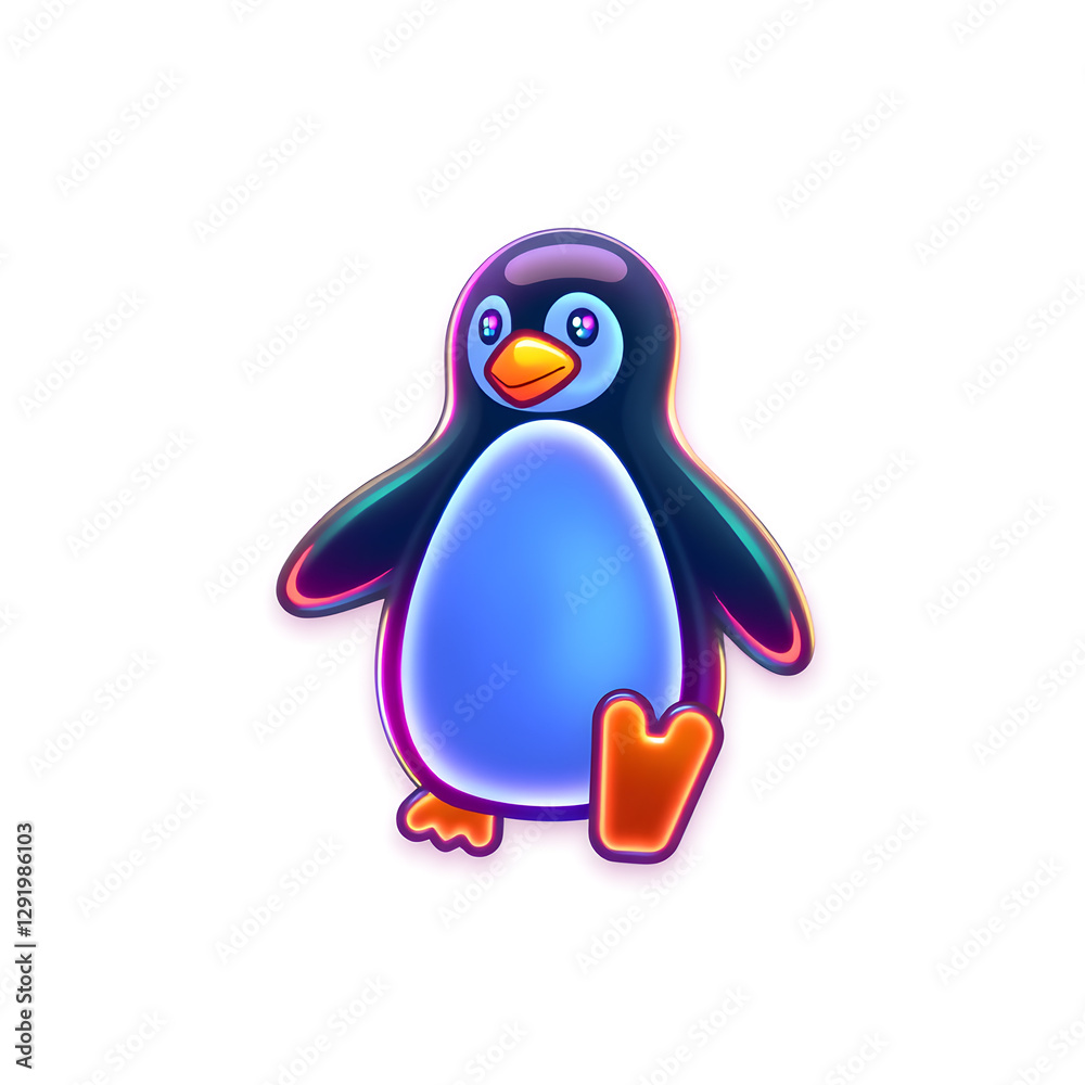 Obraz premium Penguin holographic 3D icon. neon symbol vector illustration isolated on white background. Generative AI