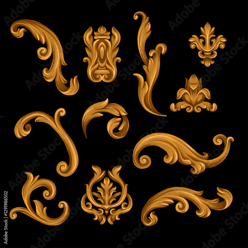 Baroque vintage elements isolated. Vector.