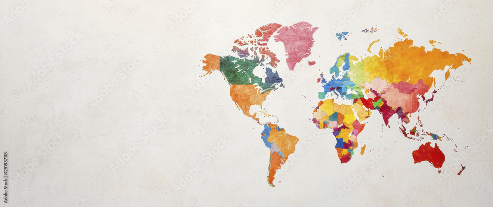 Fototapeta premium Colorful world map illustration with vibrant regions and textures