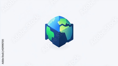Earth in a cube, abstract digital art, simple graphic