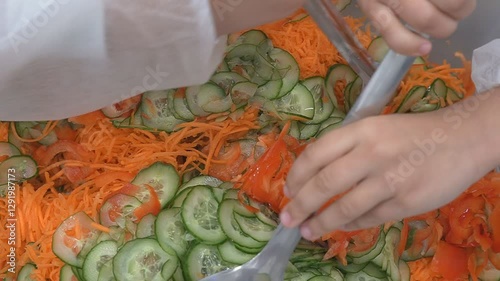Preparing salads from fresh vegetables