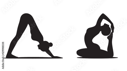Black Yoga Silhouettes in Various Poses - Mindfulness, Balance, and Strength EPS