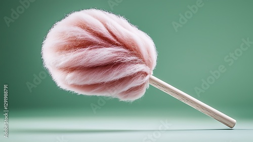 Soft pink duster resting on a light green surface, showcasing its fluffy texture and design photo