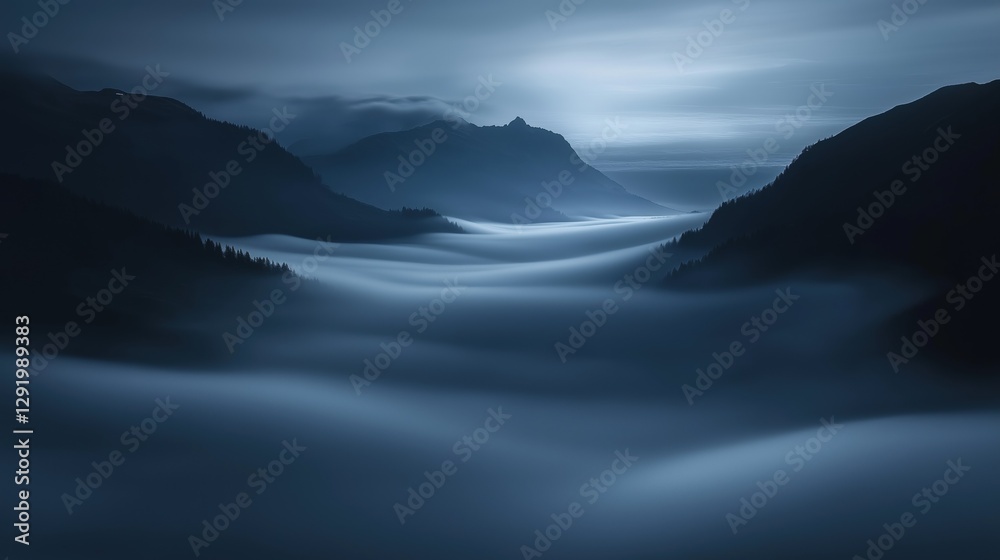 Naklejka premium Landscape photograph of a mountain range at night. the sky is dark and cloudy, and the mountains are silhouetted against the horizon.