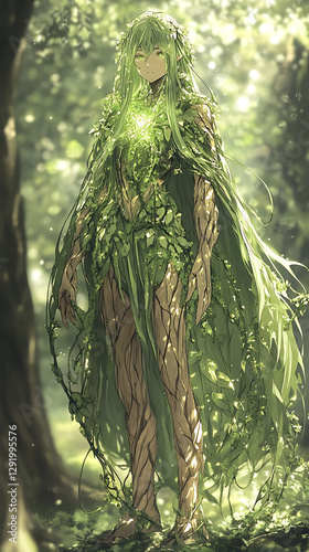 Wallpaper Mural Elf anime character with leaf combination clothing on forest background Torontodigital.ca