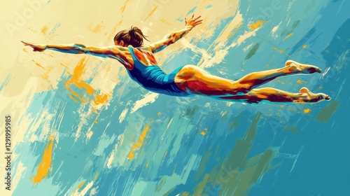 Illustration of a gymnast in a handstand on the parallel bars, vibrant vector design