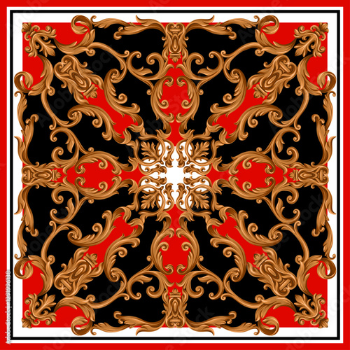 Design scarf with Baroque vintage elements. Vector.