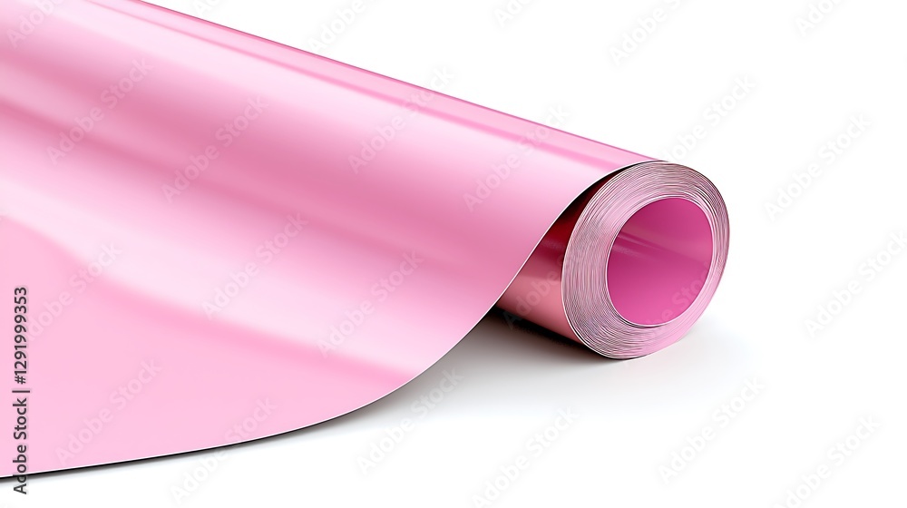 Pink vinyl roll isolated on white. Backdrop for crafts, packaging, or design concepts Pink vinyl roll isolated on white. Backdrop for crafts, packaging, or design concepts