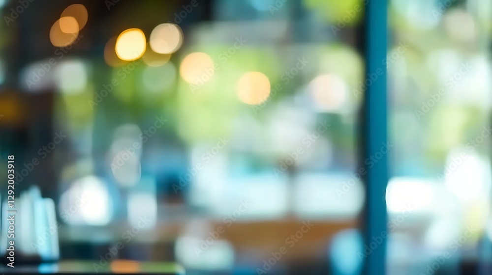Soft Bokeh Lights Cafe Backdrop Abstract Blur Greenery and Blue Window Frame Background Photo Soft Bokeh Lights Cafe Backdrop Abstract Blur Greenery and Blue Window Frame Background Photo