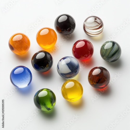 Group of Colorful Marbles on White Background
