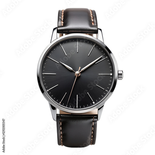 Casual watch in black leather isolated on transparent background