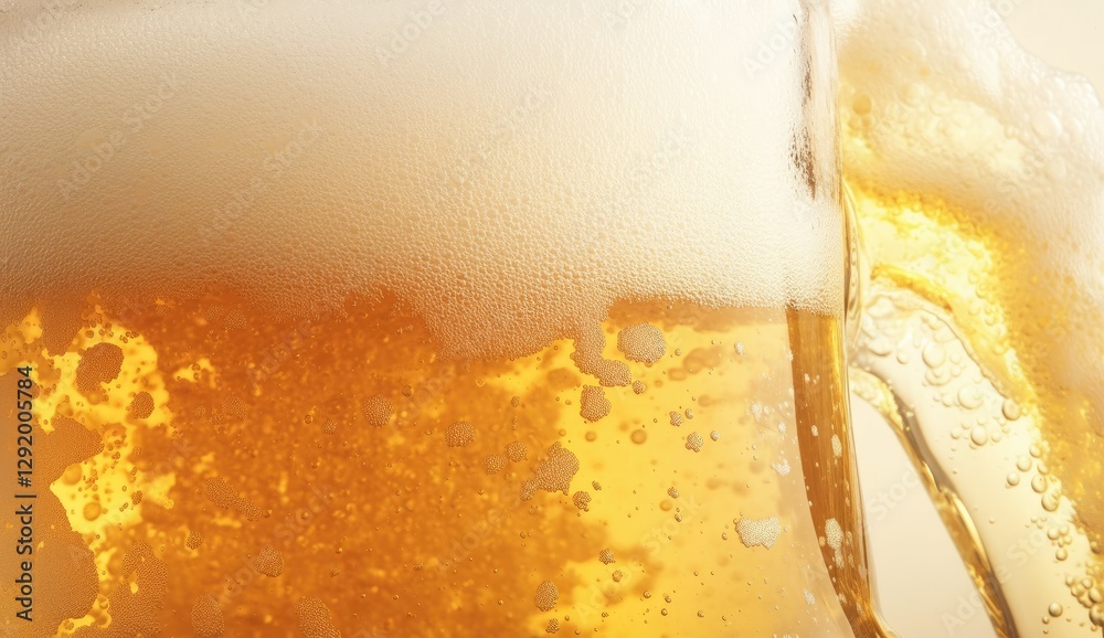 Close-up of foamy beer in a glass, restaurant background Close-up of foamy beer in a glass, restaurant background