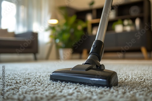 Modern Vacuum Cleaner on a Spotless Carpet, concept related to housekeeping, cleaning products, and home appliances