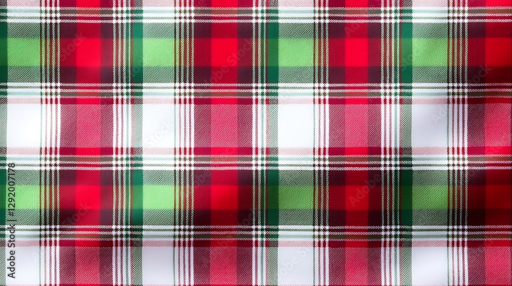 Fototapeta premium Red and green plaid textile texture background for Christmas or holiday use, out of focus