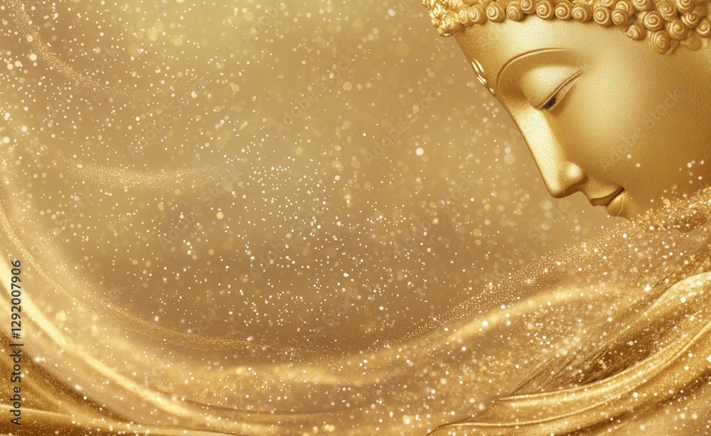 Naklejka premium 荘厳な金の仏像と光の流れ(背景、壁紙)