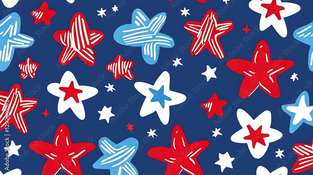 Obraz premium Red, white, blue stars pattern. Patriotic background, celebration, textile use