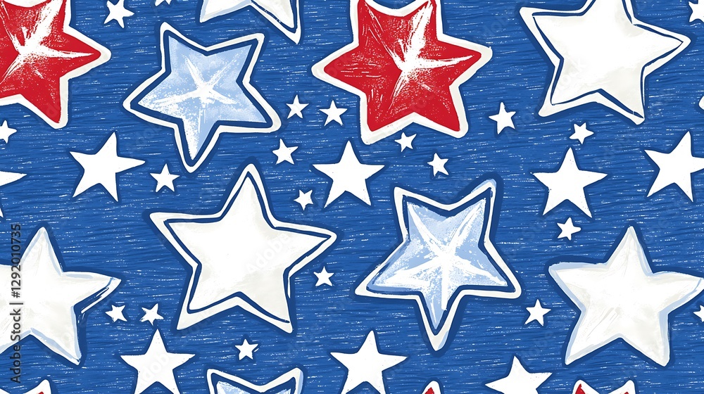 Obraz premium Red, white, blue stars, textured background, patriotic design, textile print