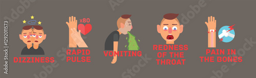 Malaria or Dengue Fever Symptoms Infographic Vector Set