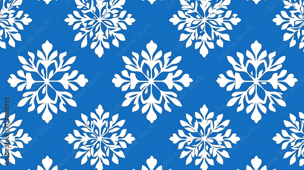Repeating snow crystal pattern on blue background for festive design & winter themed projects Repeating snow crystal pattern on blue background for festive design & winter themed projects