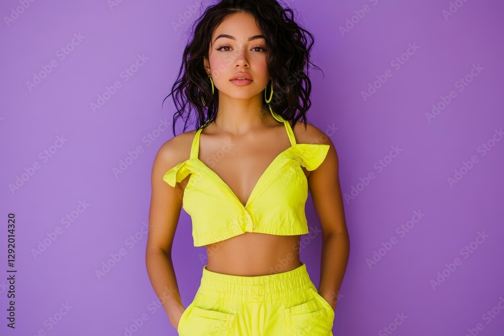 Obraz premium Stylish Woman in Trendy Yellow Outfit