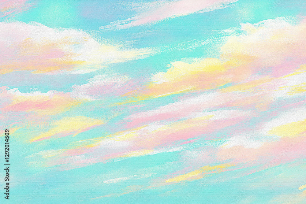 Soft pastel sky with colorful clouds blending in a serene blue background, evoking tranquility Soft pastel sky with colorful clouds blending in a serene blue background, evoking tranquility