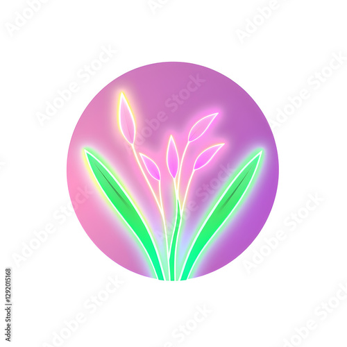 rice plant holographic 3D icon. neon symbol vector illustration isolated on white background. Generative AI